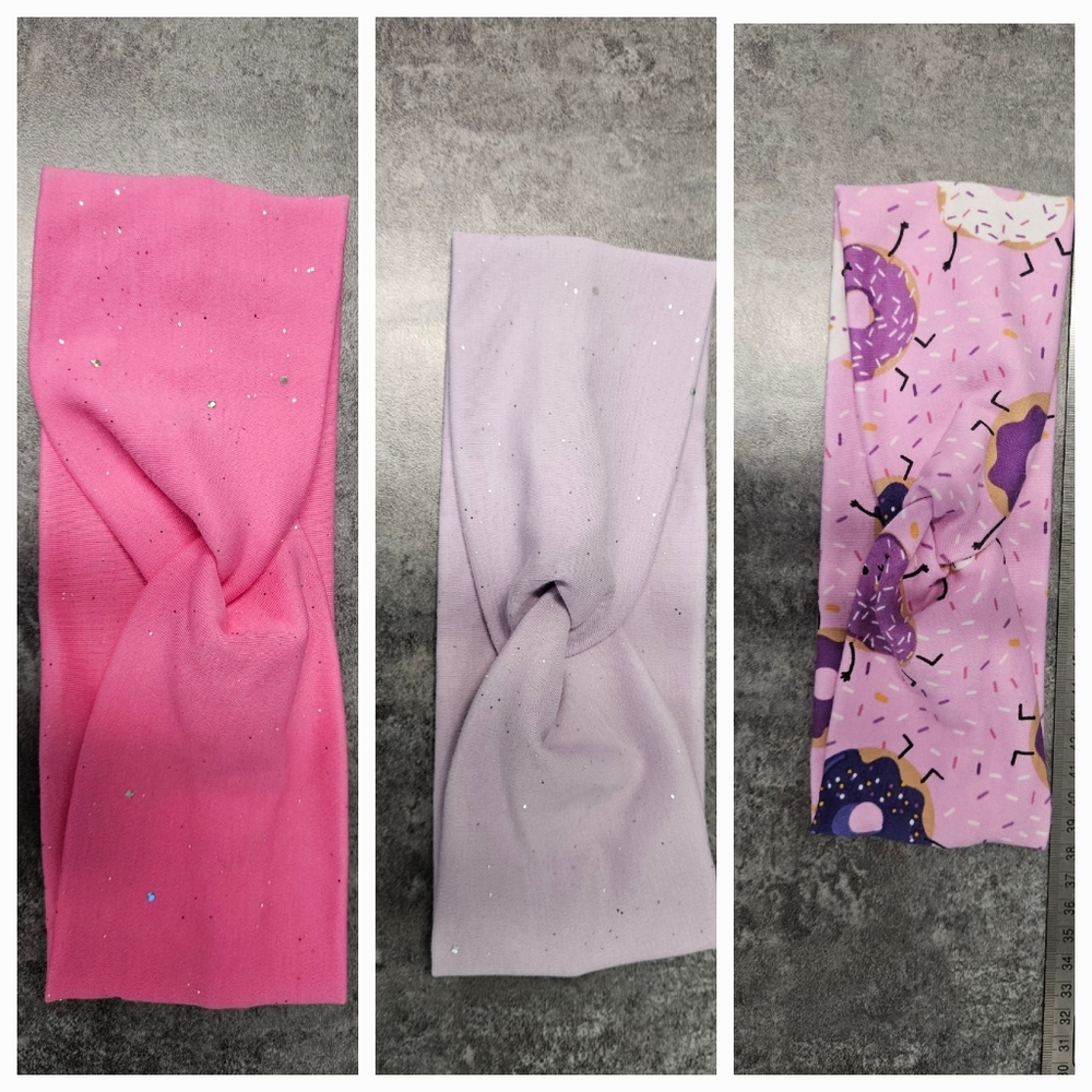 Colorful knot Headband Set - Pink, Purple, Donut Print handmade yoga